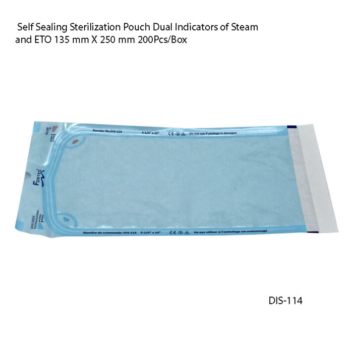 Self Sealing Sterilization Pouch Dual Indicators of Steam and ETO 135 mm X 250 mm 20